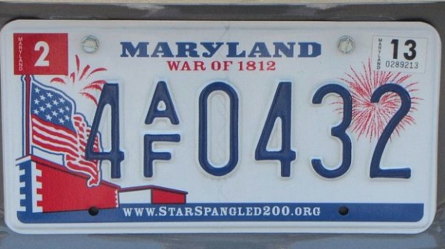 Maryland War of 1812 License Plate