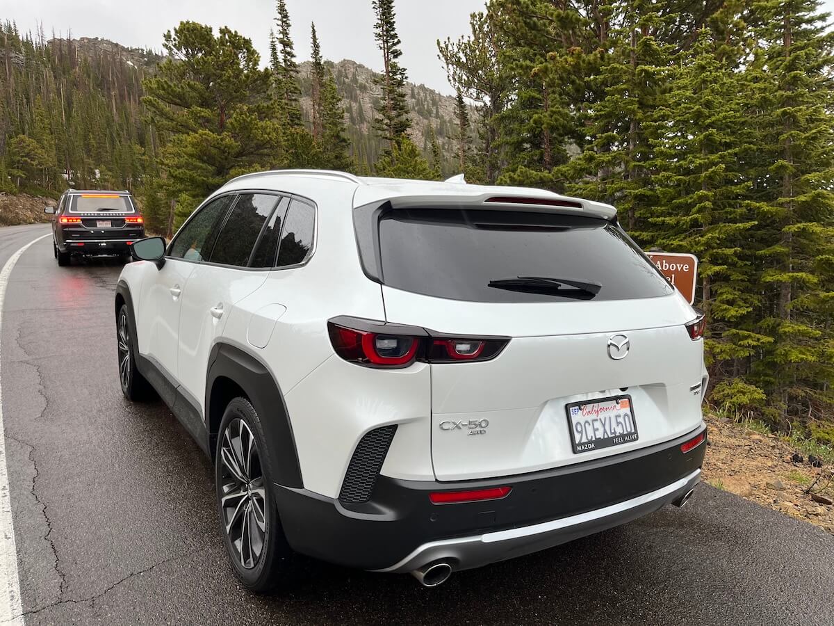 A rear view of the 2023 Mazda CX-50 at the RMDE 2023