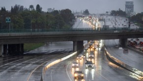 Driving in the rain on a highway