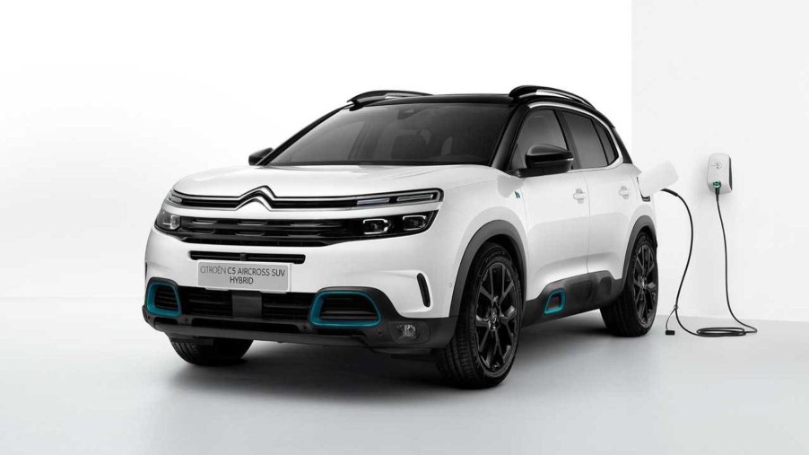 White Citroen C5 Aircross SUV hybrid studio shot