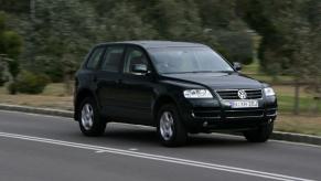 A dark green Volkswagen Touareg four-wheel drive (4WD) diesel model pictured in Australia in 2005