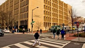 Crosswalks on the George Washington University campus in Washington, D.C.