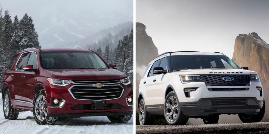 2018 Chevy Traverse (L) and 2018 Ford Explorer Sport (R) midsize SUV models