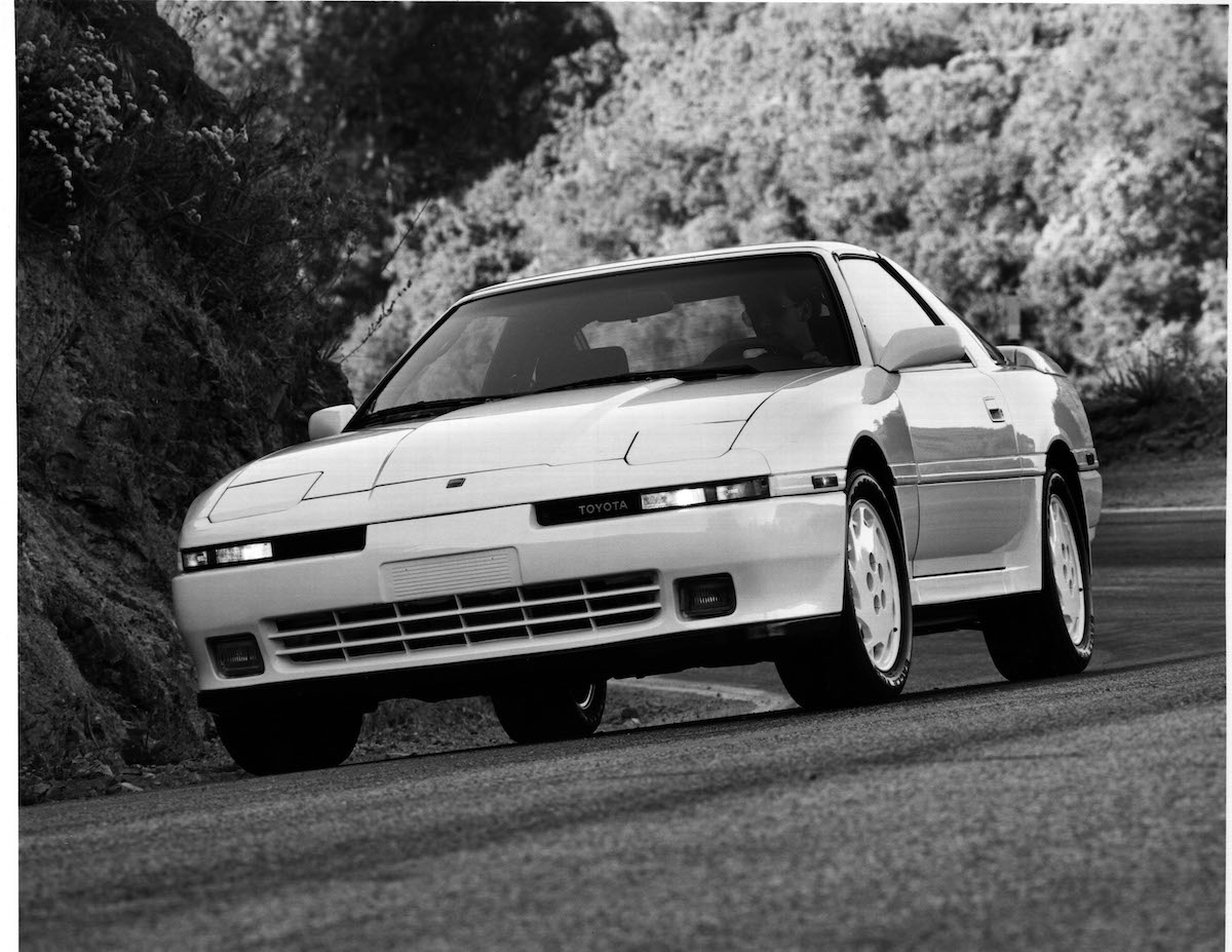 A front view of the 1992 Toyota Supra driving