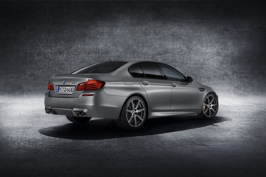 A 2015 BMW M5 shows off its rear-end styling.