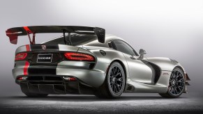 A 2017 Dodge Viper ACR shows off its dramatic rear wing.