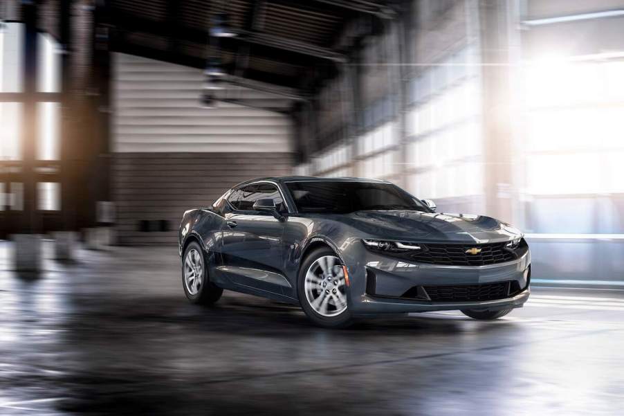 A dark-gray metallic 2023 Chevy Camaro