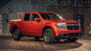 The 2023 Ford Maverick on display in a showroom