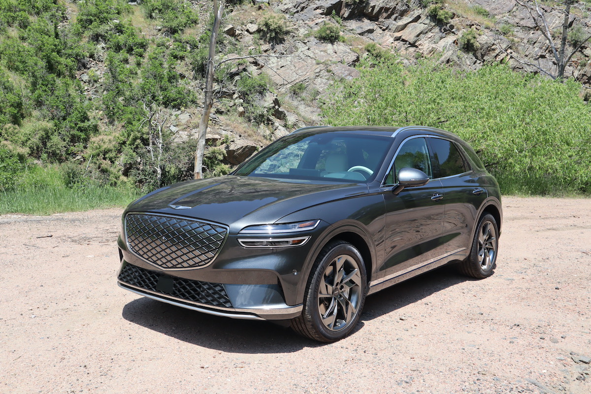 A front corner view of the 2023 Genesis Electrified GV70 