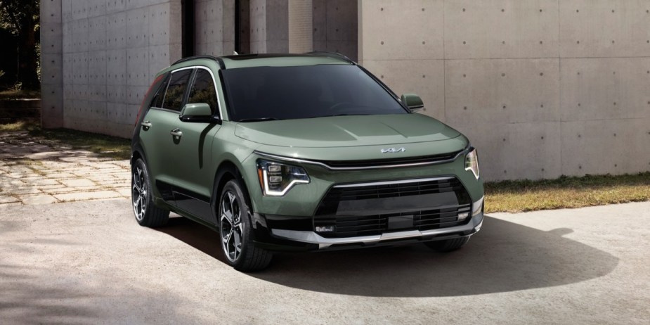 A green 2023 Kia Niro subcompact SUV. 