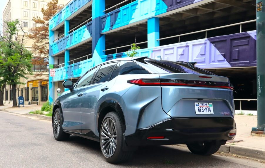 A rear view of the all new 2023 Lexus RZ 450e EV