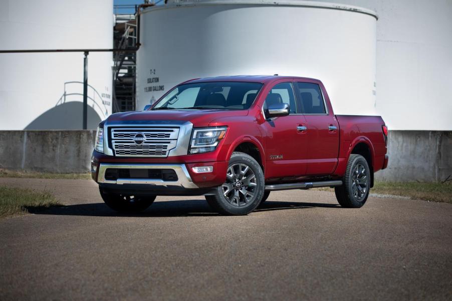 A 2023 Nissan Titan XD on display.