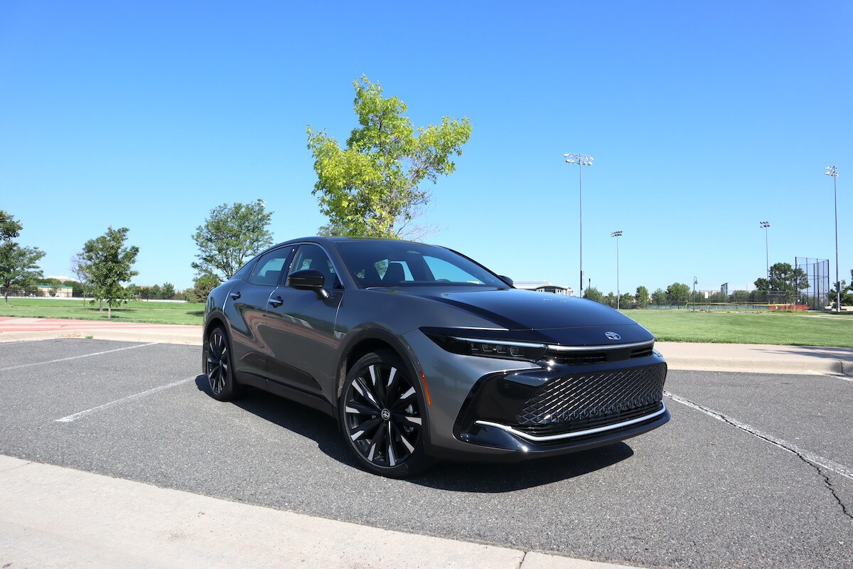 A front corner view of the 2023 Toyota Crown