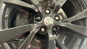 Painted disc brake rotors on car