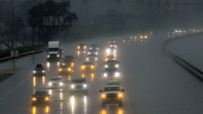 Driving in the rain, like the cars on this highway, presents several hidden dangers