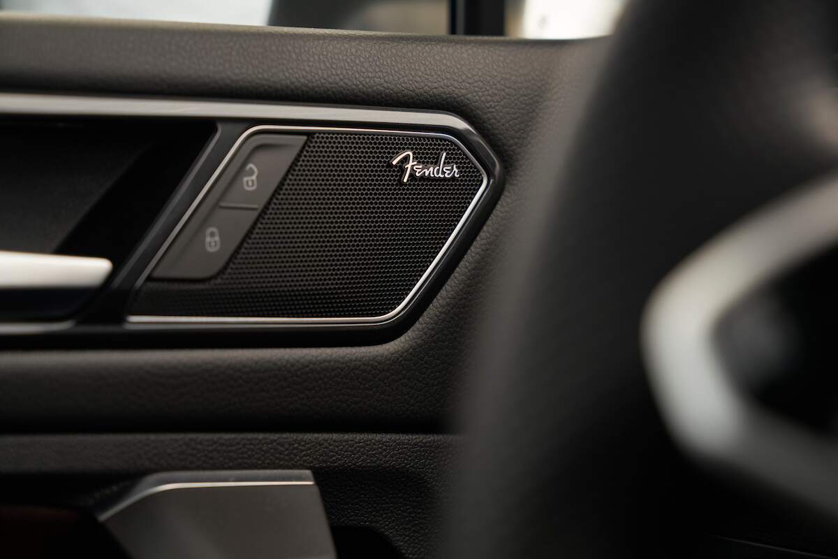 A Fender speaker in a fully loaded 2023 Volkswagen Tiguan SEL R-Line