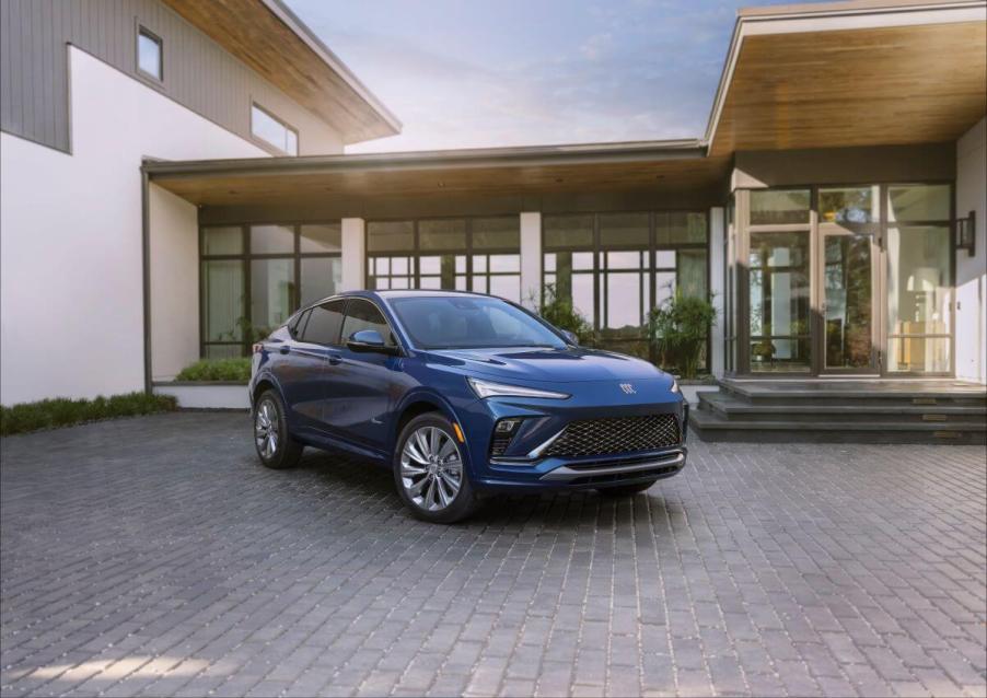 The 2024 Buick Envista Avenir compact SUV model in the Ocean Blue Metallic paint color option