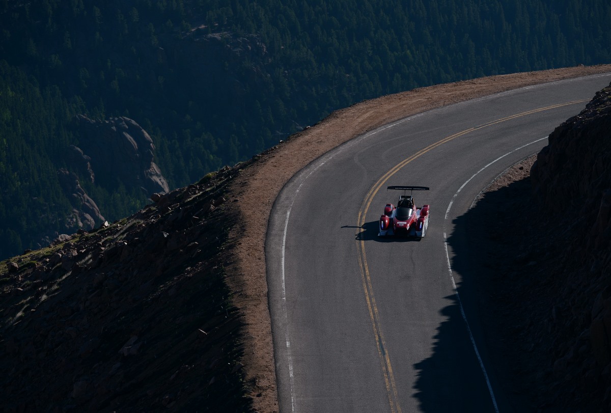 A wide shot of a Pikes Peak Hill Climb racer