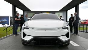 The all-electric Polestar 3 model display at Farnborough International in London, England