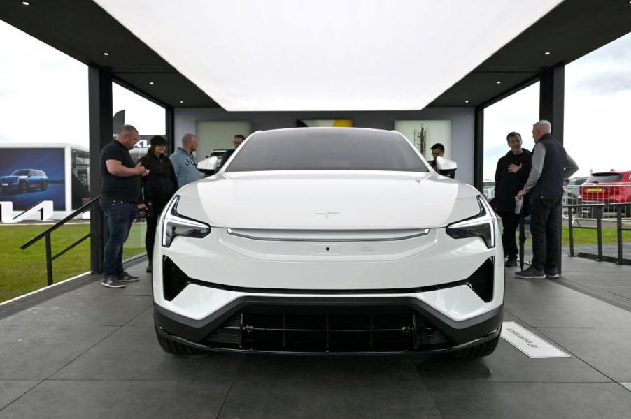 The all-electric Polestar 3 model display at Farnborough International in London, England