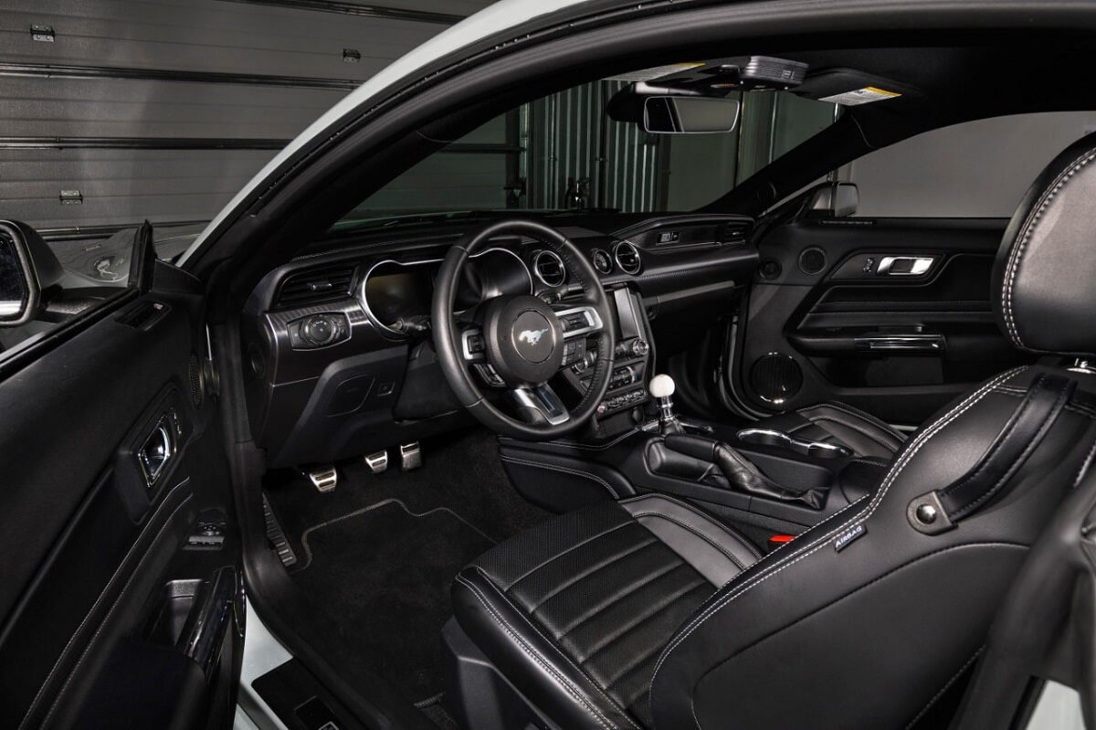 A manual Ford Mustang Mach 1 shows off its cue ball shifter.