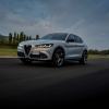 A 2024 Alfa Romeo Stelvio Competizione five-door luxury SUV European model in Moonlight Gray Matte