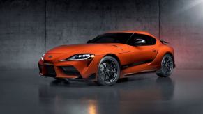 A promotion shot of the 2024 Toyota GR Supra 45th Anniversary Edition sports car coupe model