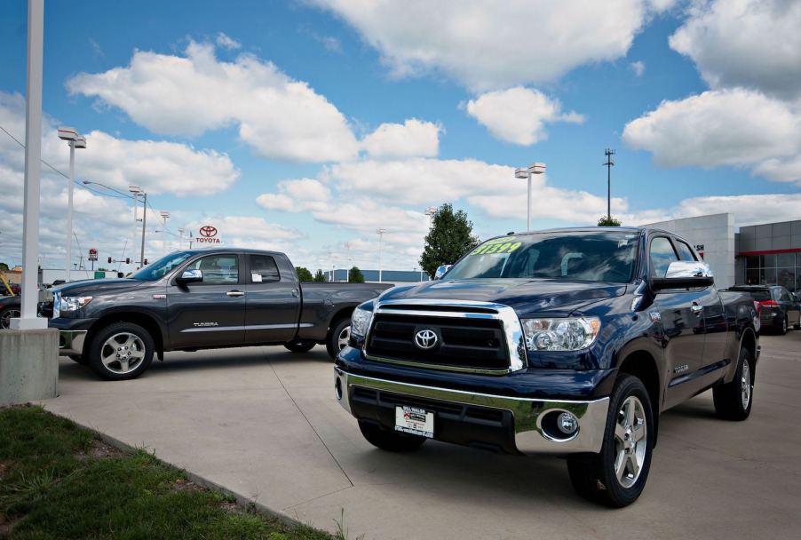 Used Toyota Tundra trucks on display outside a dealership