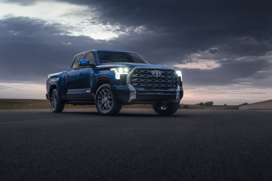 Blue 2023 Toyota Tacoma pickup in desert