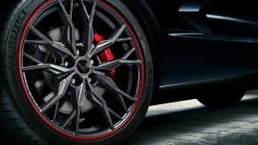 A 2023 Chevrolet Corvette Stingray 70th Anniversary shows off its wheel and brake caliper.