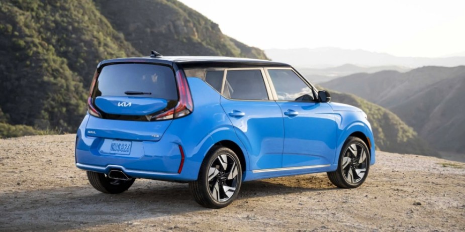 A blue 2023 Kia Soul. 