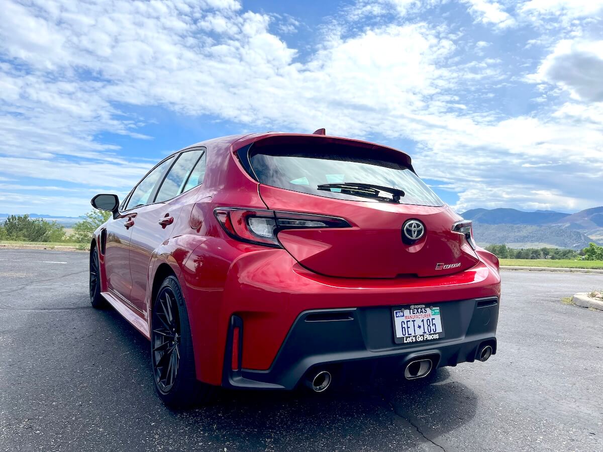 The rear view of the 2023 Toyota GR Corolla