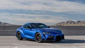 2023 Toyota GR Supra 3.0 Premium trim in Stratosphere Blue with manual transmission