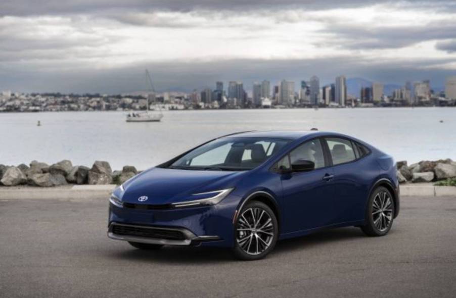 A 2023 Toyota Prius on display outside.