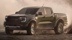 The 2024 Ford Ranger Raptor kicking up sand