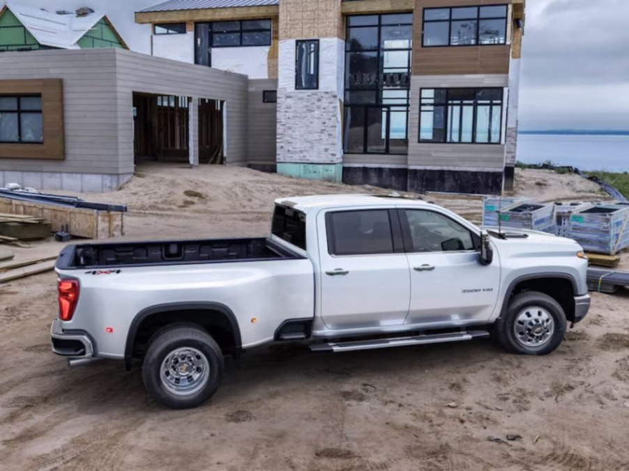 White 2024 Chevrolet Silverado 3500 HD at construction site