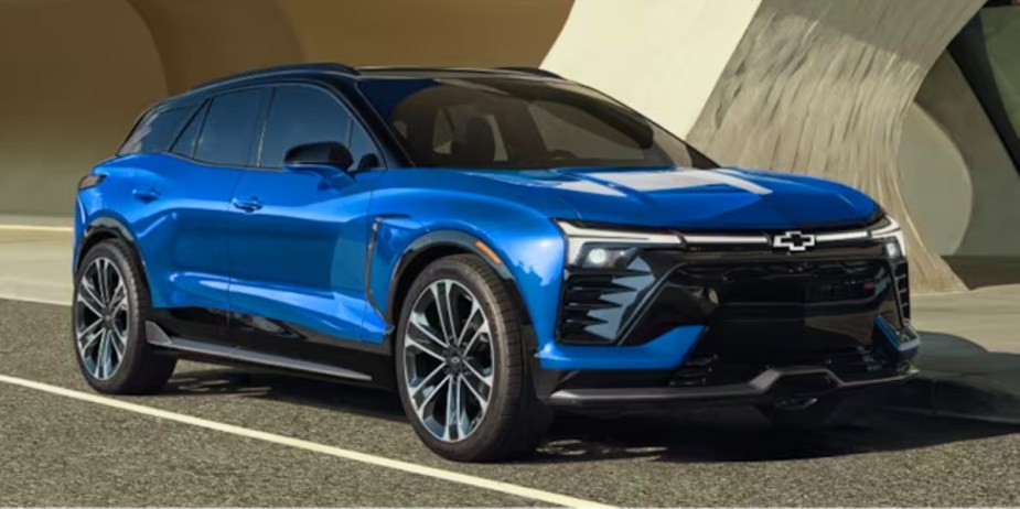 A blue 2024 Chevy Blazer EV midsize electric SUV.