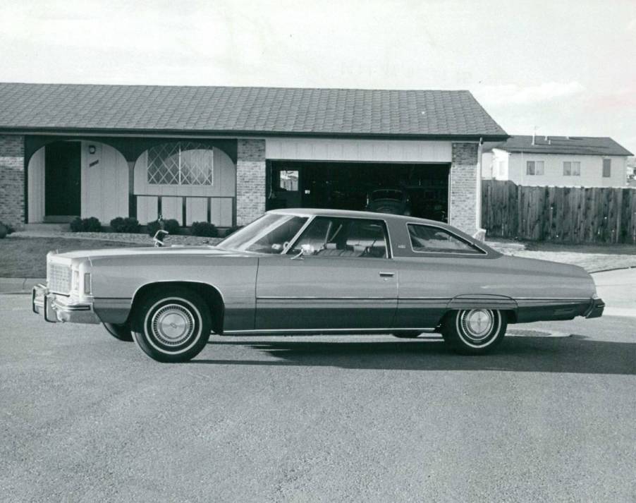 A black and white photo of a Chevy Caprice.