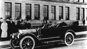 A black and white photo of a 1912 Chevy Series C Classic Six.