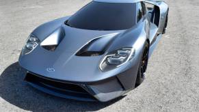 A fast Ford GT on display outside.