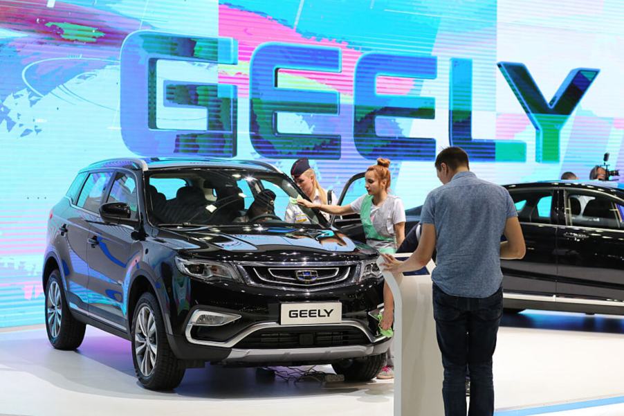 Chinese automaker Geely car show display