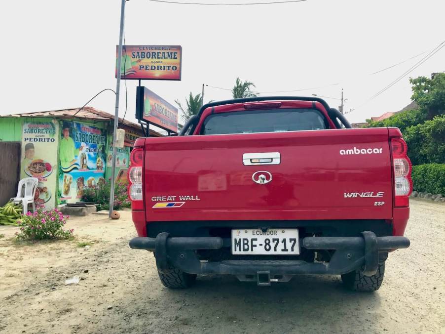 The red tailgate of a compact Great Wall Wingle.