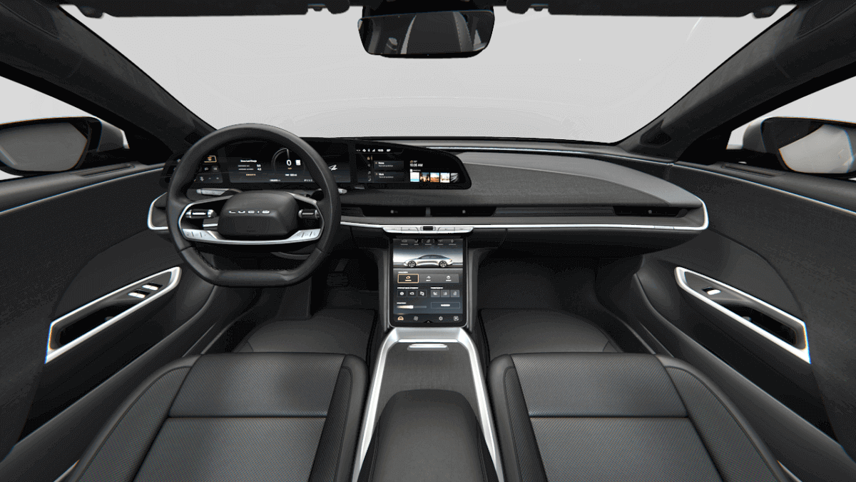 A Lucid car shows off its modern interior.