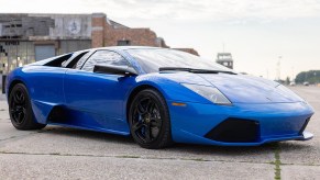 Rare manual transmission Lamborghini Murcielago LP-640 in Monterey Blue front 3/4 view