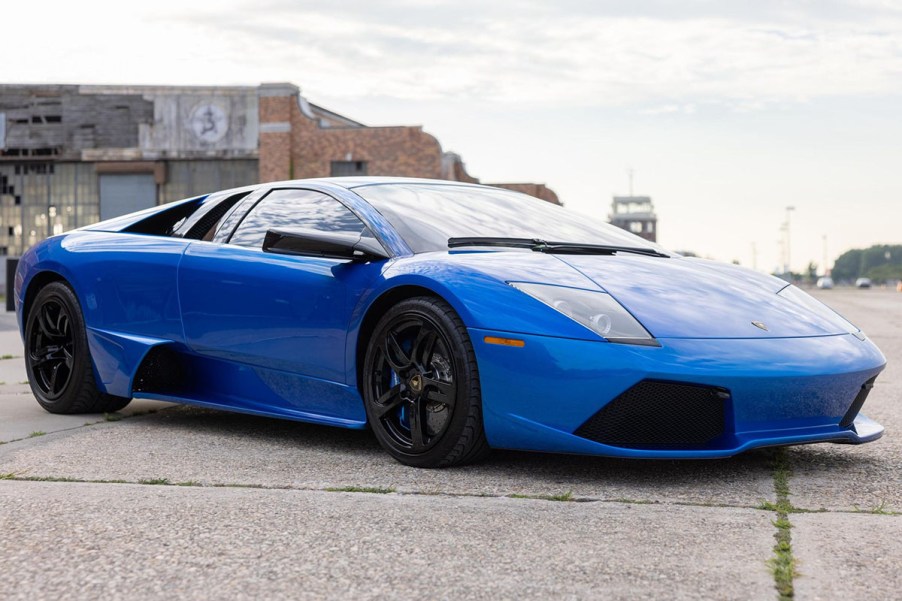 Rare manual transmission Lamborghini Murcielago LP-640 in Monterey Blue front 3/4 view