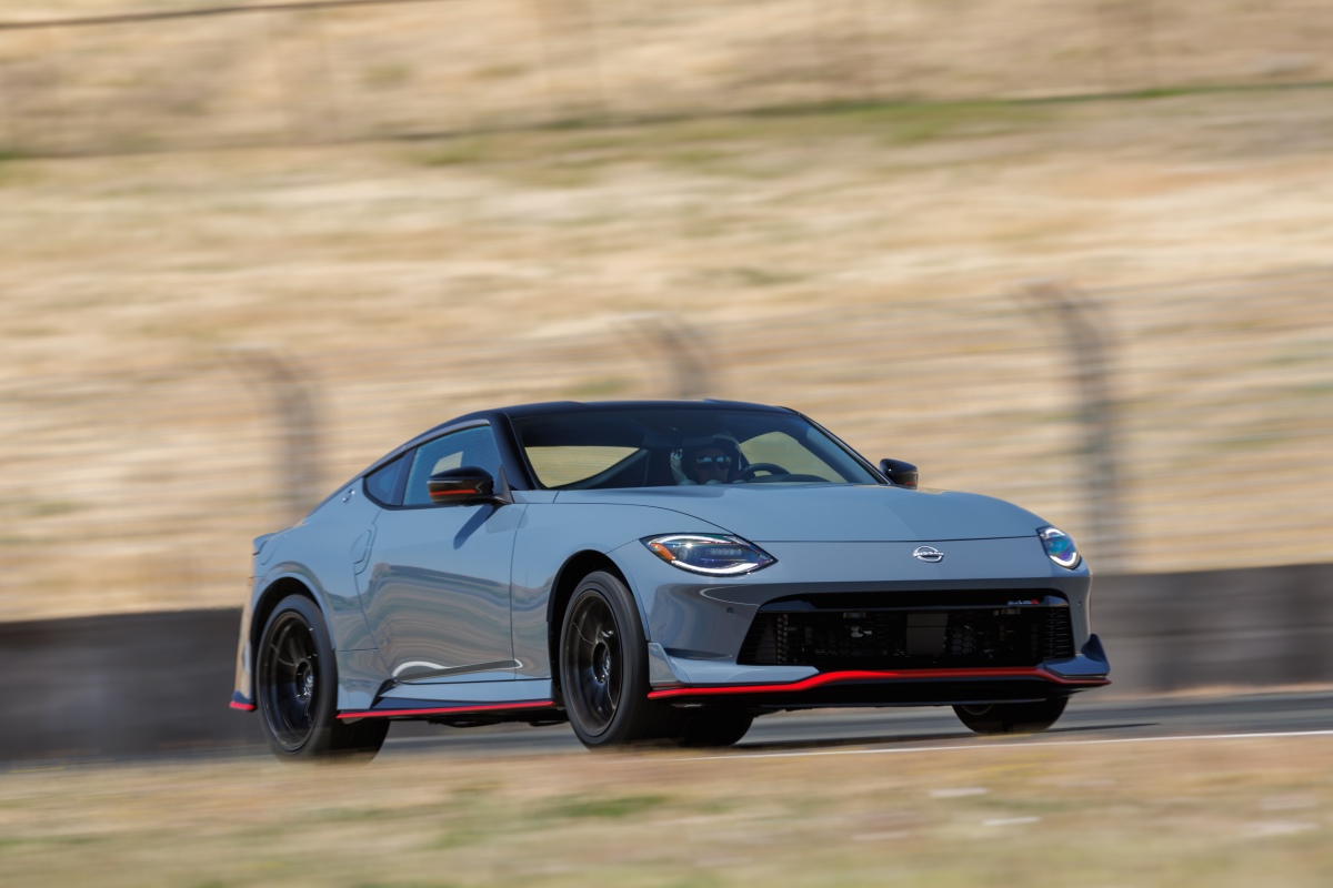 A grey Nissan Z Nismo on track