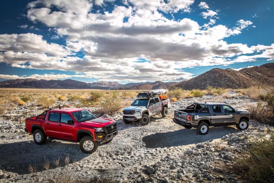 Nissan Frontier Hardbody Concept models parked in the desert