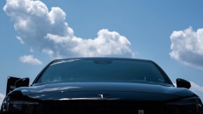 A black electric Polestar vehicle is displayed during the Electrify Expo. Polestar sales for models like these are lagging