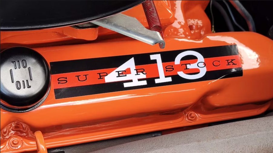 close up image of the orange Super Stock 413 engine.