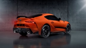 The 2024 Toyota GR Supra in it's special-edition orange and red livery